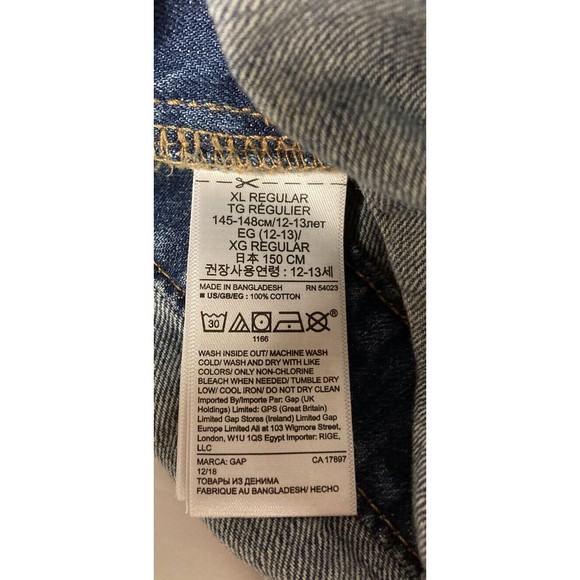 NWT GAP Girls Kids Bib Denim Jean Distressed Overall Shorts Cuffed XL Regular - Picture 9 of 9